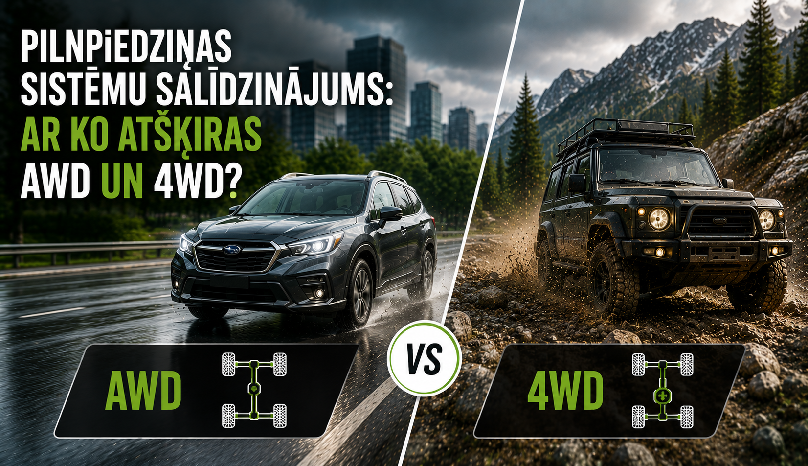Pilnpiedziņas sistēmu salīdzinājums: ar ko atšķiras AWD un 4WD?